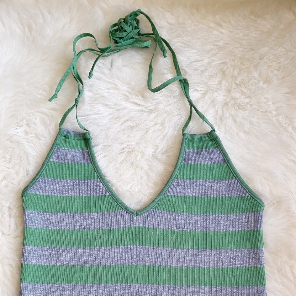 Ella Moss Spaghetti Strap Halter Tank in Green + Gray w/Built in bra - XS - Picture 4 of 7